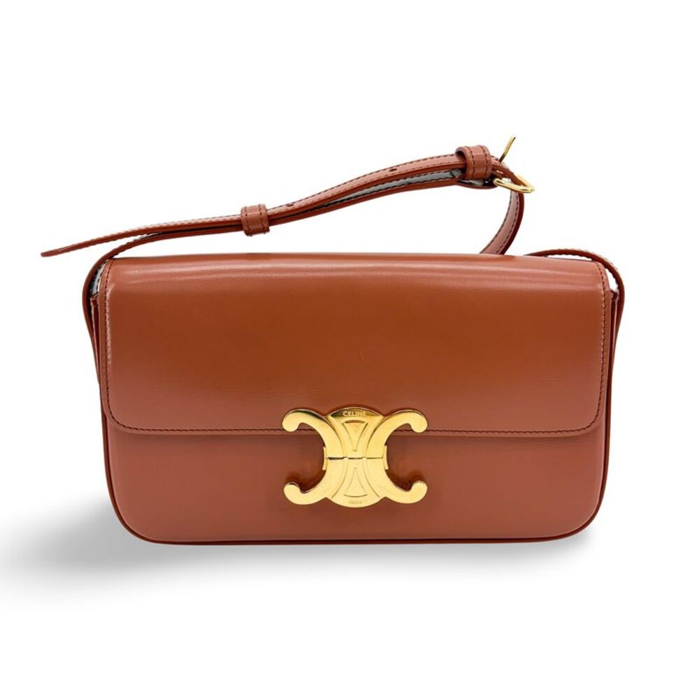 Celine Triomphe East-West Smooth Calfskin Brown Leather Shoulder Bag Bag